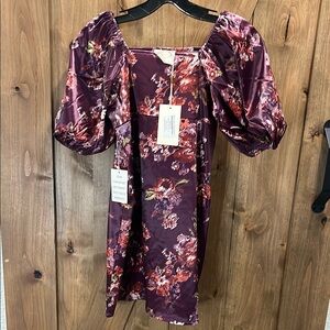 Joyfolie Kira Dress girls size 10 ok/off shoulder in florals- Burgundy and Pink